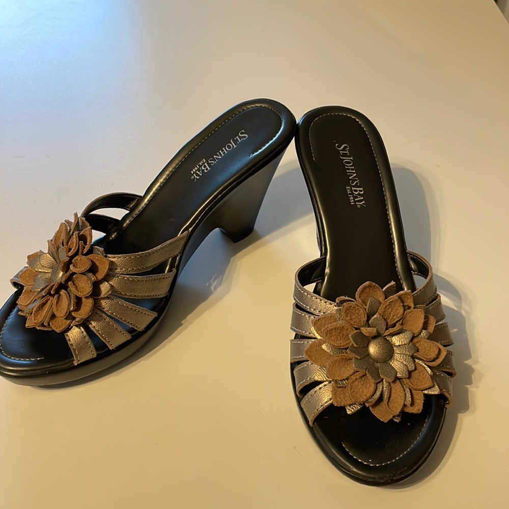 Pewter sandals with 3.5” heels St. John’s Bay